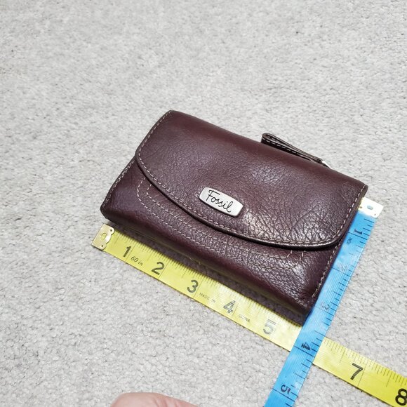 FOSSIL Genuine Leather Tri-Fold Wallet Pebbled Retro Neutral Brown 5.5" x 3.5" - Picture 12 of 13
